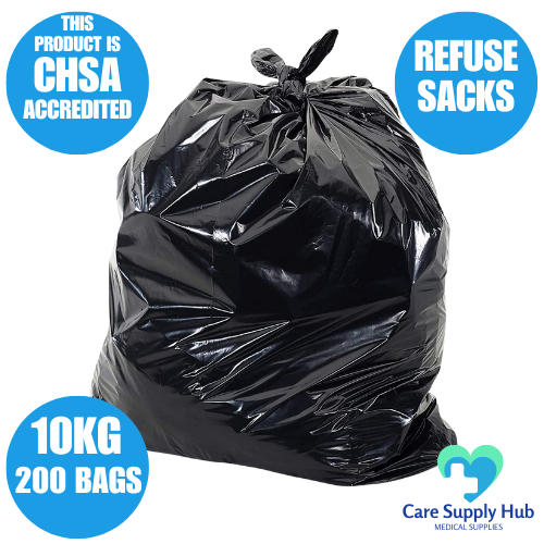 90L Heavy Duty Black Refuse Sacks – 10kg Capacity – 200 Bin Bags (18x29x39”)
