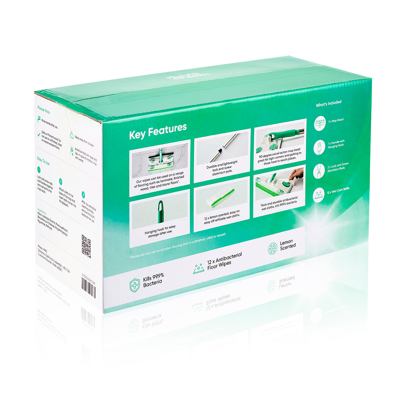 Jetmop Starter Kit - Mop with 12 x Lemon Scented Antibacterial Floor Wipe Refills