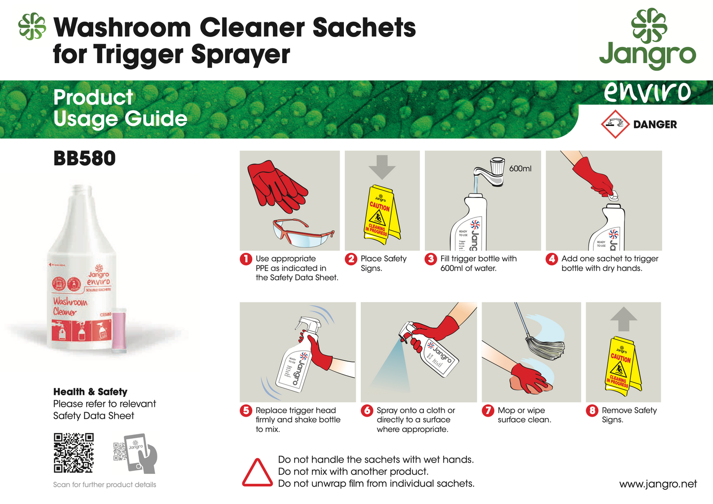 Washroom Cleaner Sachets For Trigger Spray x 20