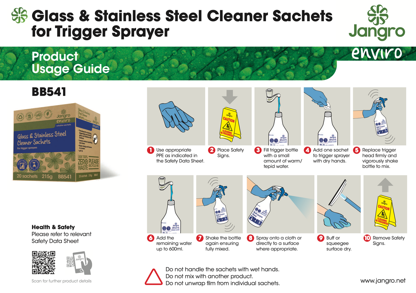 Glass & Stainless Steel Cleaner Sachets For Trigger Spray x 20
