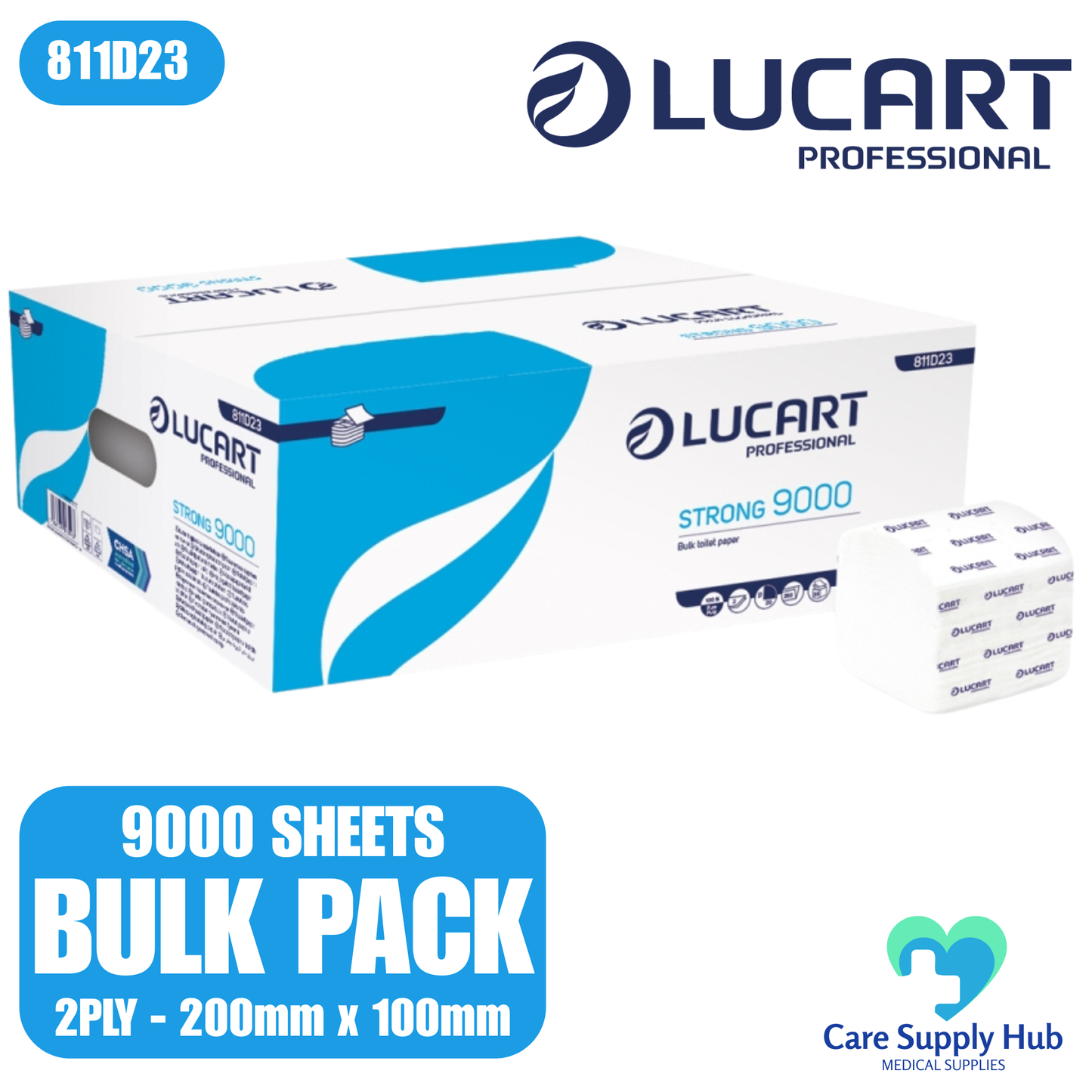 Lucart STRONG 9000 2-Ply Bulk Pack Toilet Tissue – 250 sheets × 36 packs (9,000 sheets total)