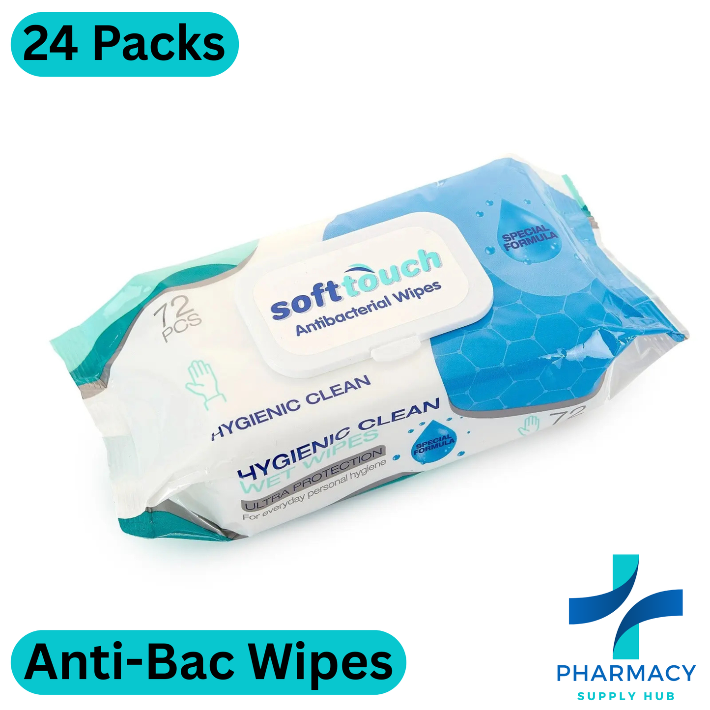 SoftTouch Antibacterial Wipes 1 Case (24 Packs of 72 wipes)
