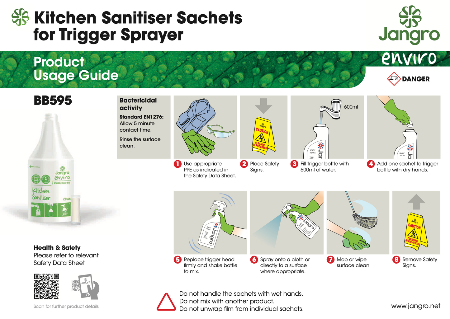 Kitchen Sanitiser Sachets For Trigger Spray x 20