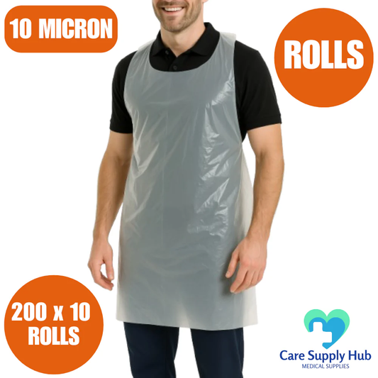 Disposable Aprons Roll Pack – 10 Micron, 2000 Aprons (200 x 10 Rolls)